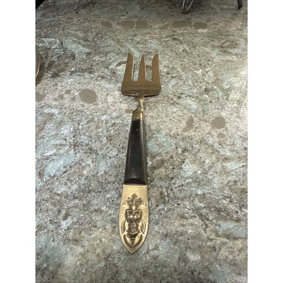 Vintage 1950’s Siam Thailand Mid Century Bronze And Wood Serving Fork & Spoon - Picture 3 of 7
